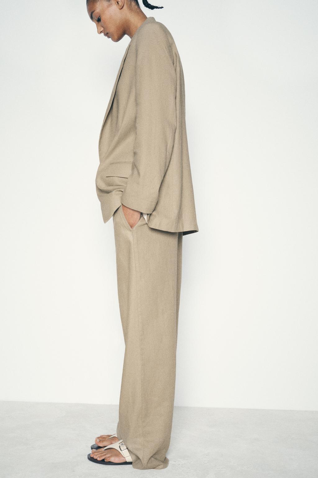 کت LINEN BLEND ROLL-UP SLEEVE OPEN BLAZER برند زارا - Image 2