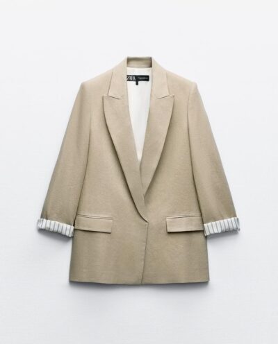 کت LINEN BLEND ROLL-UP SLEEVE OPEN BLAZER برند زارا