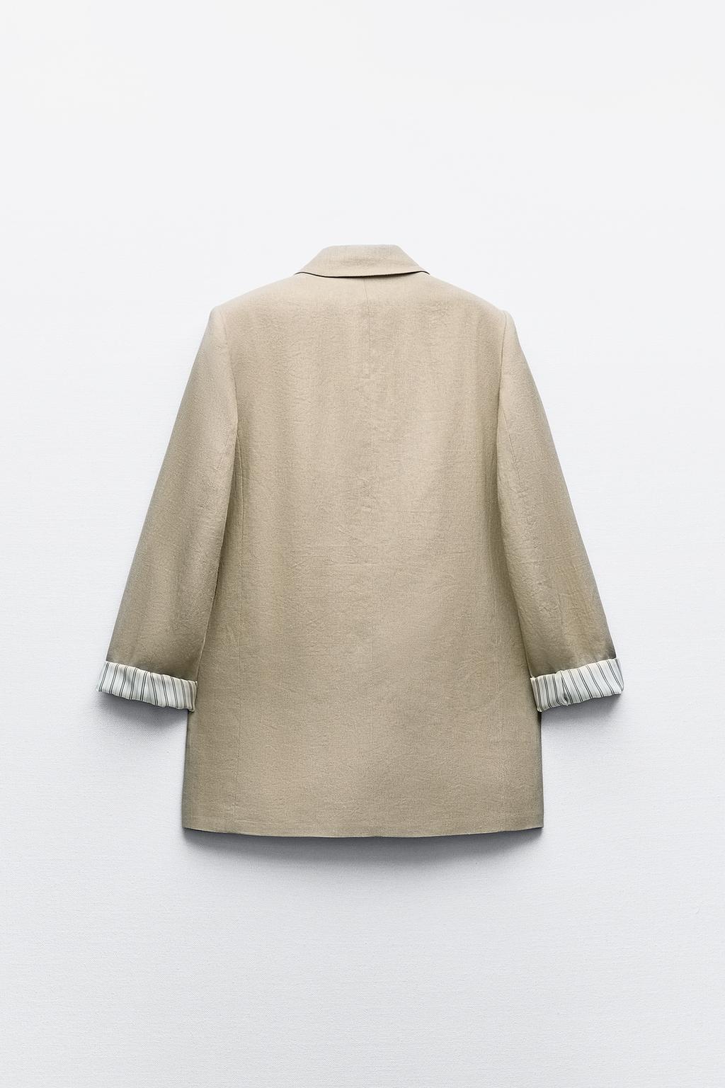 کت LINEN BLEND ROLL-UP SLEEVE OPEN BLAZER برند زارا - Image 4