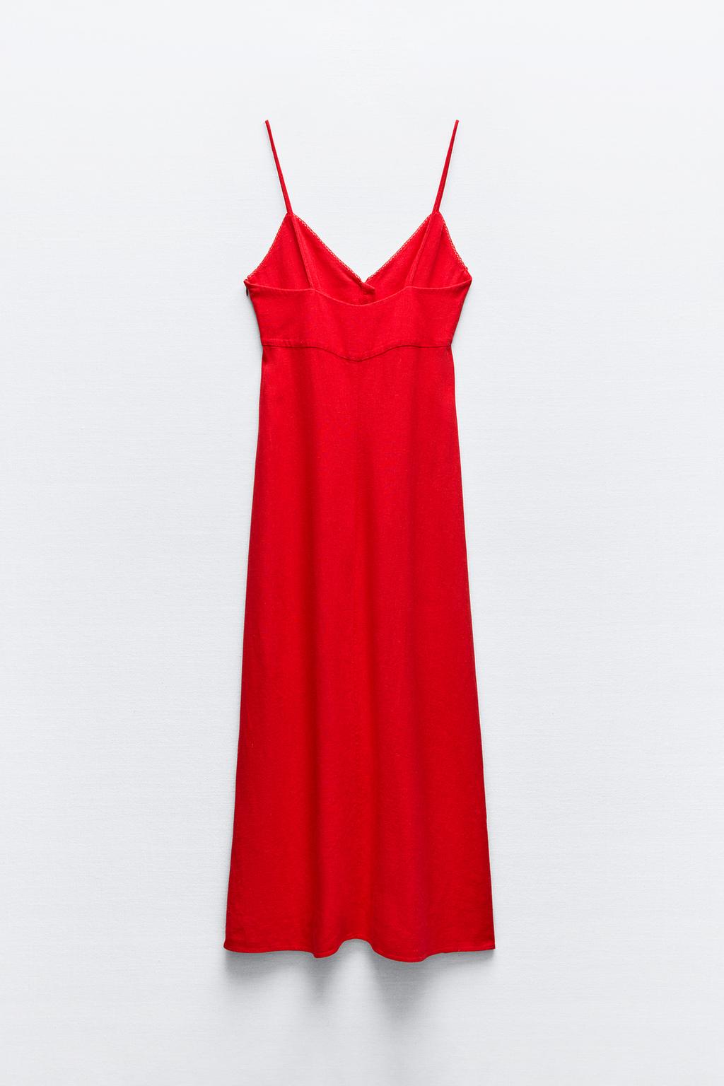 لباس LINEN BLEND STRAPPY MIDI DRESS برند زارا - Image 9