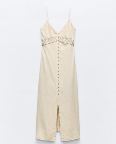 لباس LINEN BLEND STRAPPY MIDI DRESS برند زارا