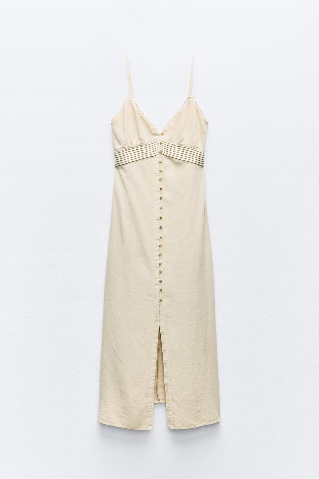 لباس LINEN BLEND STRAPPY MIDI DRESS برند زارا