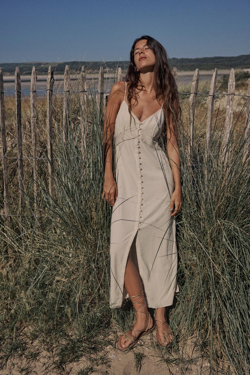 لباس LINEN BLEND STRAPPY MIDI DRESS برند زارا - Image 2