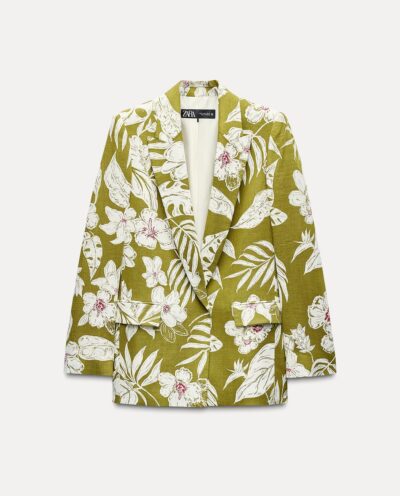 کت LINEN BLEND FLORAL PRINT BLAZER برند زارا