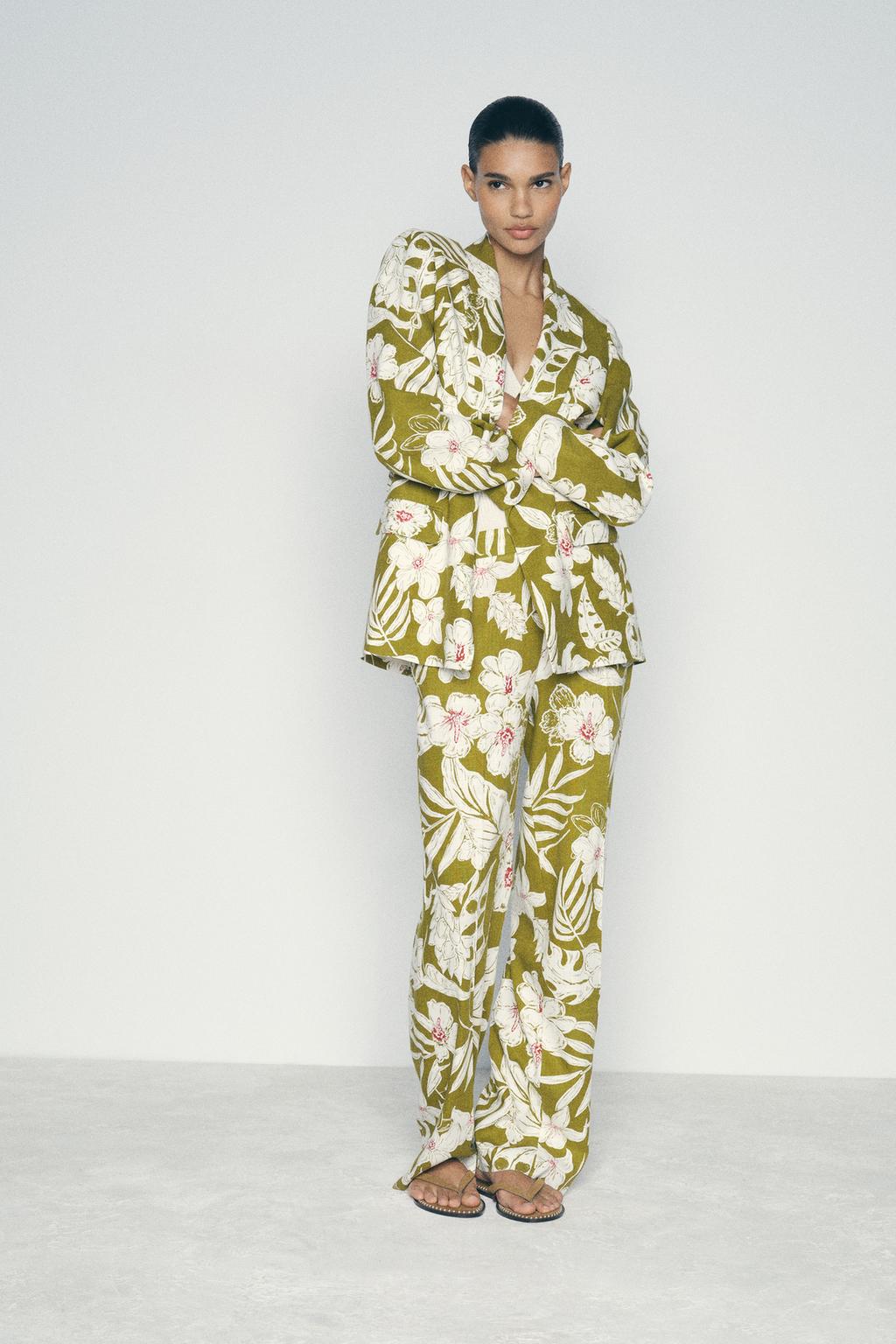 کت LINEN BLEND FLORAL PRINT BLAZER برند زارا - Image 2