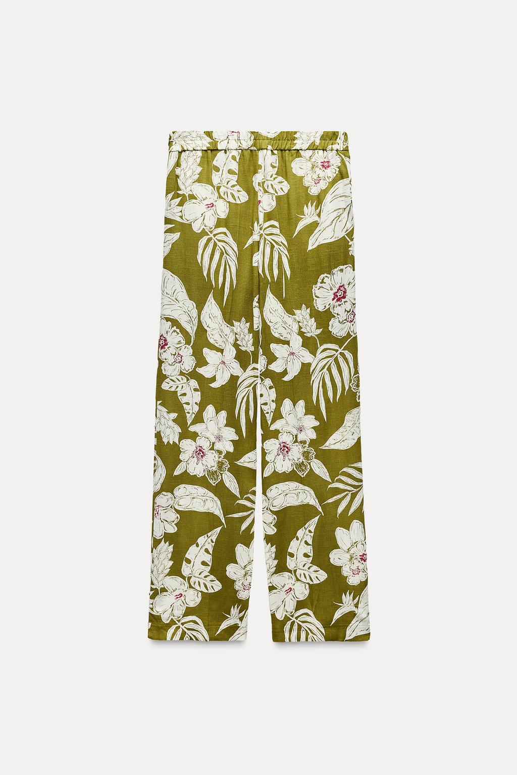 شلوار LINEN BLEND FLORAL PRINT TROUSERS برند زارا - Image 5
