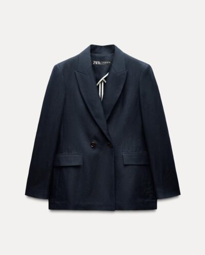 کت DOUBLE-BREASTED LINEN BLEND BLAZER برند زارا