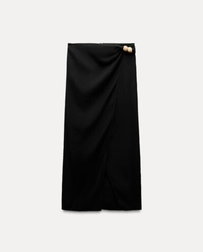 دامن LINEN BLEND WRAP SKIRT WITH BEADS برند زارا