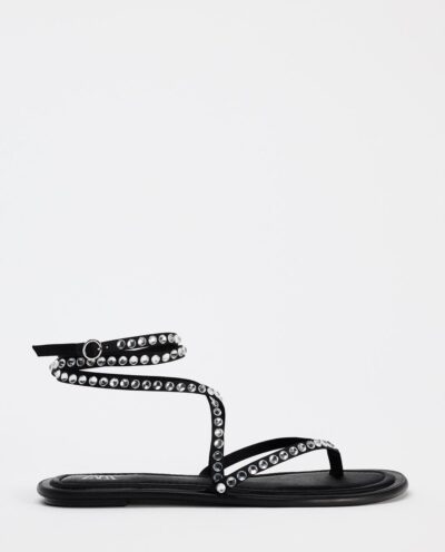 صندل LACE-UP FLAT SLIDER SANDALS WITH RHINESTONES برند زارا